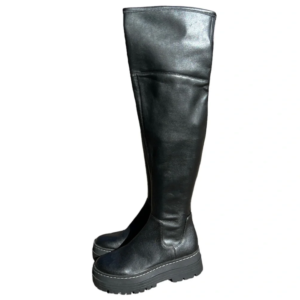 🌻NEW Marc Fisher Black "Philly" Over the Knee Lugged Sole Boots Size 7